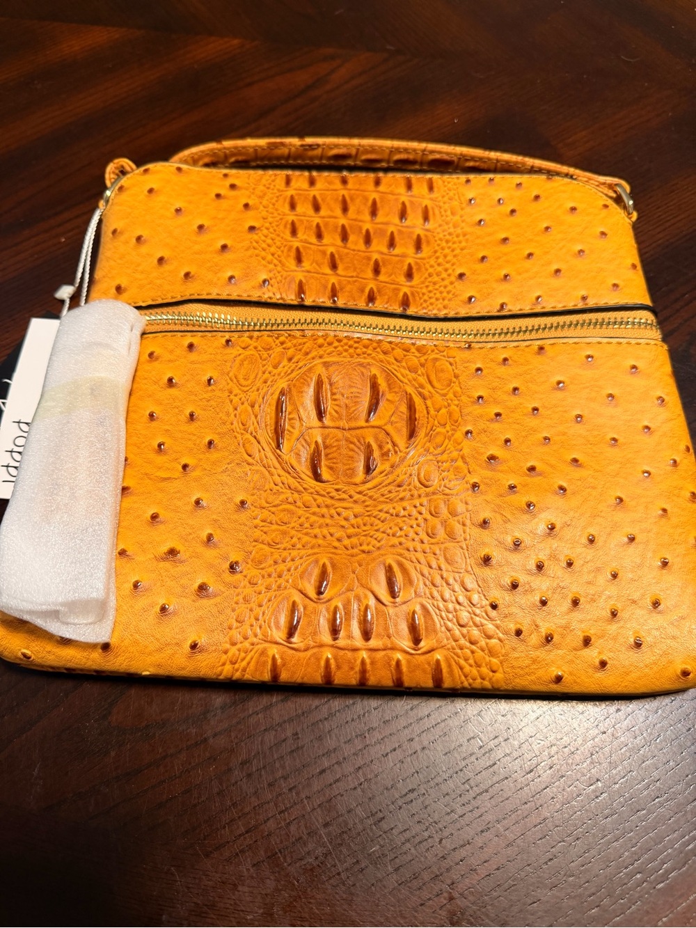 Sophisticated Mustard Ostrich Patterned Crossbody